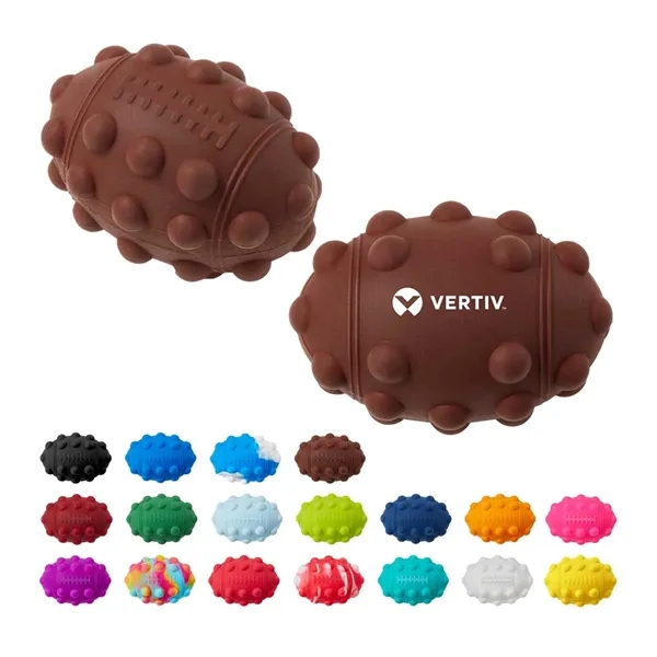 Football shaped silicone fidget ball with dimpled push-pop surface.... from ASI 63549 Jornik Manufacturing Corp