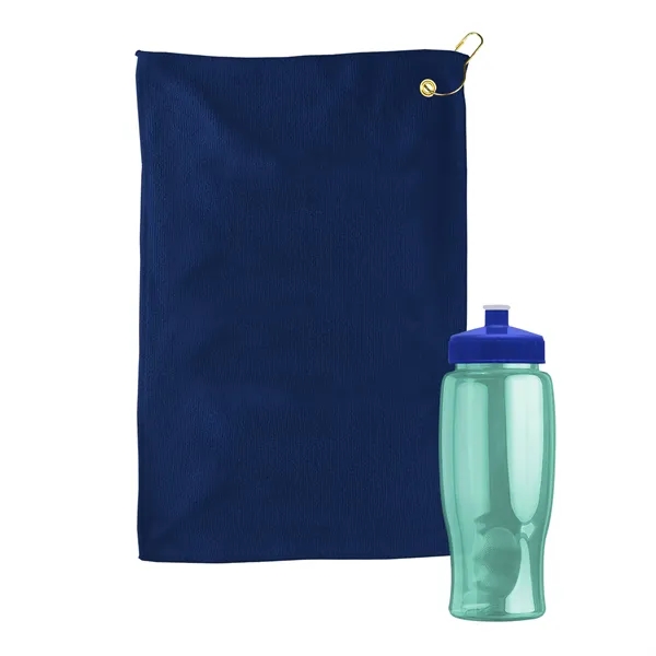 27 oz. Poly-pure transparent bottle with microfiber golf towel. Towel is... from ASI 40480 Koozie Group
