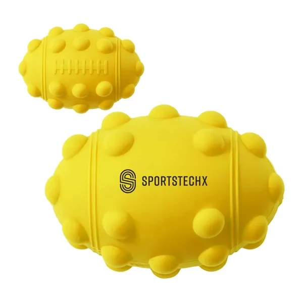 Football shaped silicone fidget ball with dimpled push-pop surface.... from ASI 63549 Jornik Manufacturing Corp