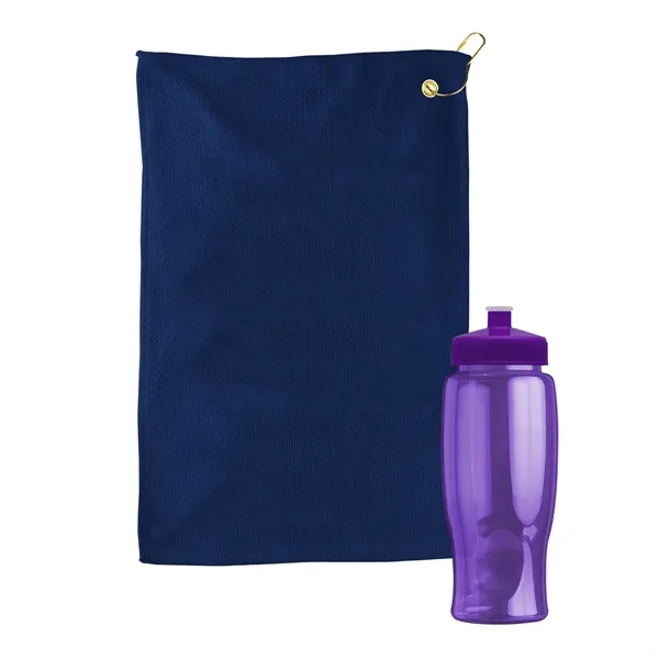 27 oz. Poly-pure transparent bottle with microfiber golf towel. Towel is... from ASI 40480 Koozie Group