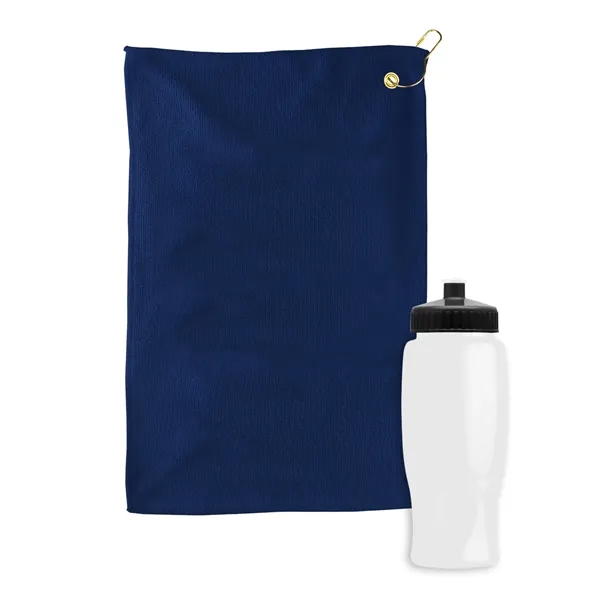 27 oz. Poly-pure transparent bottle with microfiber golf towel. Towel is... from ASI 40480 Koozie Group