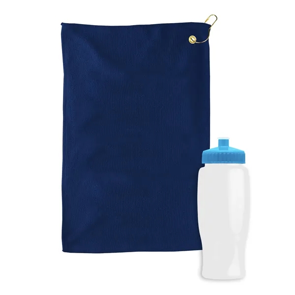 27 oz. Poly-pure transparent bottle with microfiber golf towel. Towel is... from ASI 40480 Koozie Group