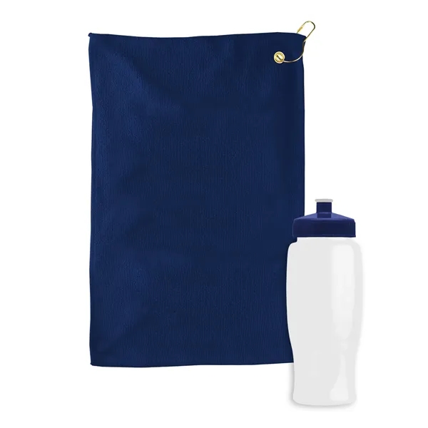 27 oz. Poly-pure transparent bottle with microfiber golf towel. Towel is... from ASI 40480 Koozie Group