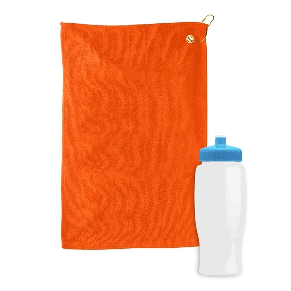 27 oz. Poly-pure transparent bottle with microfiber golf towel. Towel is... from ASI 40480 Koozie Group