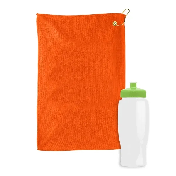 27 oz. Poly-pure transparent bottle with microfiber golf towel. Towel is... from ASI 40480 Koozie Group
