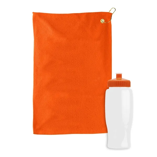 27 oz. Poly-pure transparent bottle with microfiber golf towel. Towel is... from ASI 40480 Koozie Group