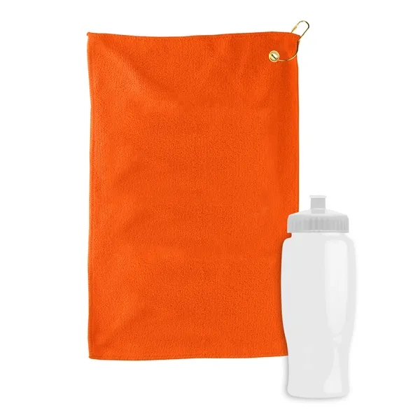 27 oz. Poly-pure transparent bottle with microfiber golf towel. Towel is... from ASI 40480 Koozie Group