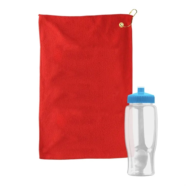 27 oz. Poly-pure transparent bottle with microfiber golf towel. Towel is... from ASI 40480 Koozie Group