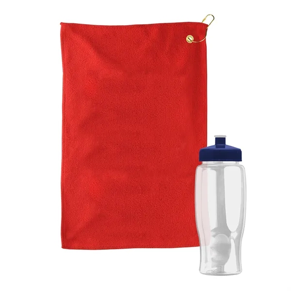 27 oz. Poly-pure transparent bottle with microfiber golf towel. Towel is... from ASI 40480 Koozie Group