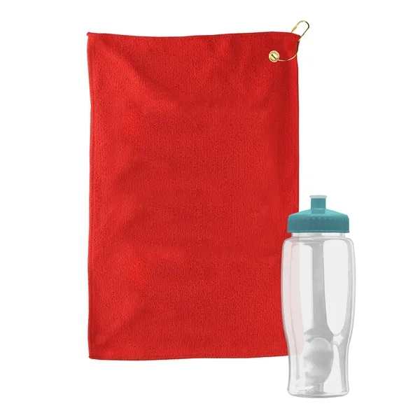 27 oz. Poly-pure transparent bottle with microfiber golf towel. Towel is... from ASI 40480 Koozie Group