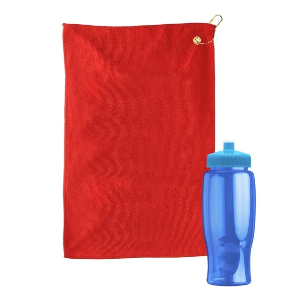 27 oz. Poly-pure transparent bottle with microfiber golf towel. Towel is... from ASI 40480 Koozie Group