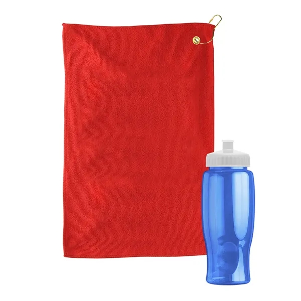27 oz. Poly-pure transparent bottle with microfiber golf towel. Towel is... from ASI 40480 Koozie Group