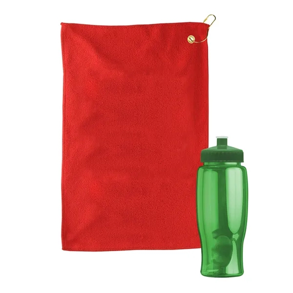 27 oz. Poly-pure transparent bottle with microfiber golf towel. Towel is... from ASI 40480 Koozie Group