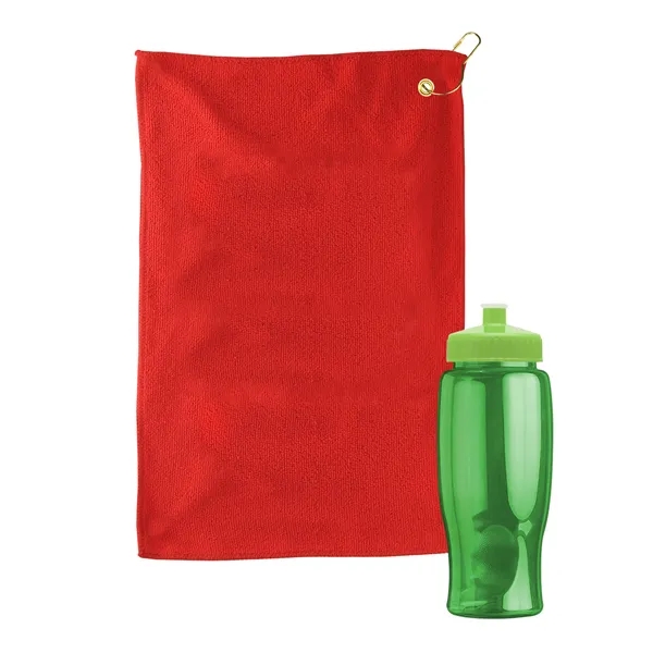 27 oz. Poly-pure transparent bottle with microfiber golf towel. Towel is... from ASI 40480 Koozie Group