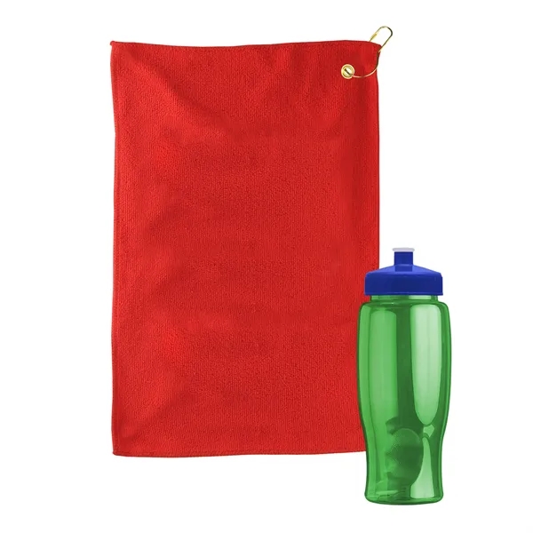 27 oz. Poly-pure transparent bottle with microfiber golf towel. Towel is... from ASI 40480 Koozie Group