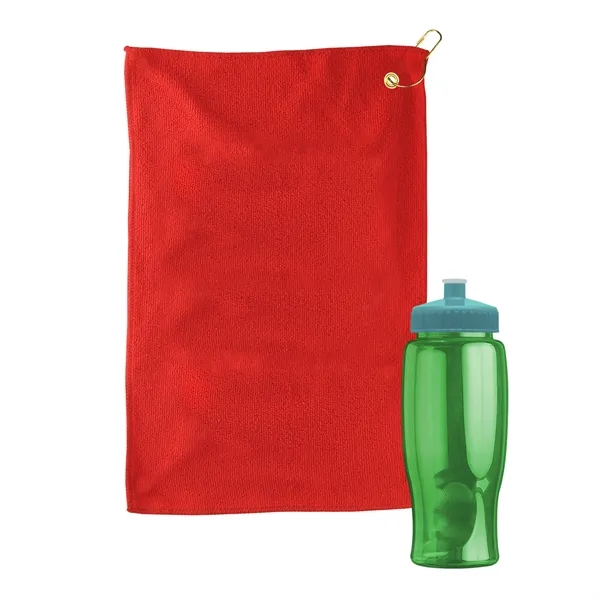 27 oz. Poly-pure transparent bottle with microfiber golf towel. Towel is... from ASI 40480 Koozie Group