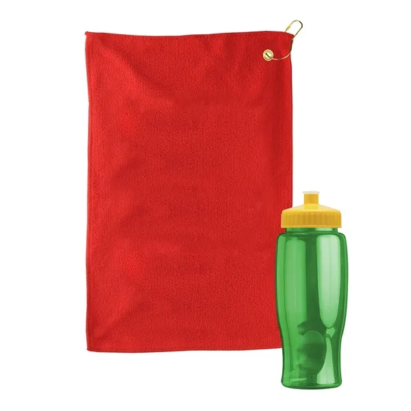27 oz. Poly-pure transparent bottle with microfiber golf towel. Towel is... from ASI 40480 Koozie Group