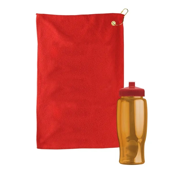 27 oz. Poly-pure transparent bottle with microfiber golf towel. Towel is... from ASI 40480 Koozie Group