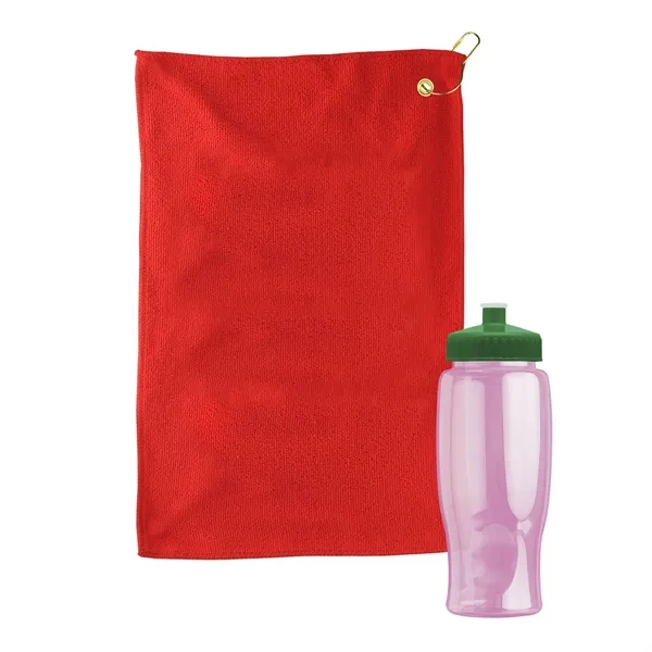 27 oz. Poly-pure transparent bottle with microfiber golf towel. Towel is... from ASI 40480 Koozie Group