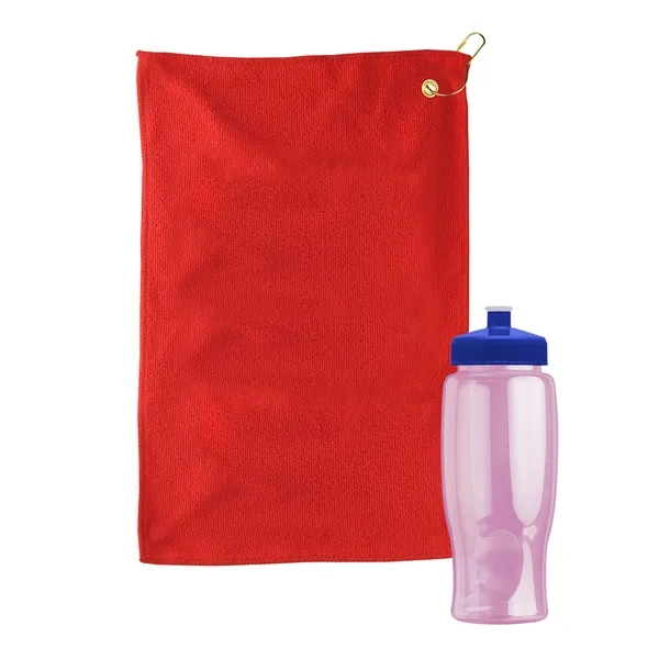 27 oz. Poly-pure transparent bottle with microfiber golf towel. Towel is... from ASI 40480 Koozie Group