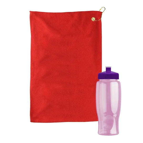 27 oz. Poly-pure transparent bottle with microfiber golf towel. Towel is... from ASI 40480 Koozie Group