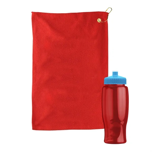 27 oz. Poly-pure transparent bottle with microfiber golf towel. Towel is... from ASI 40480 Koozie Group