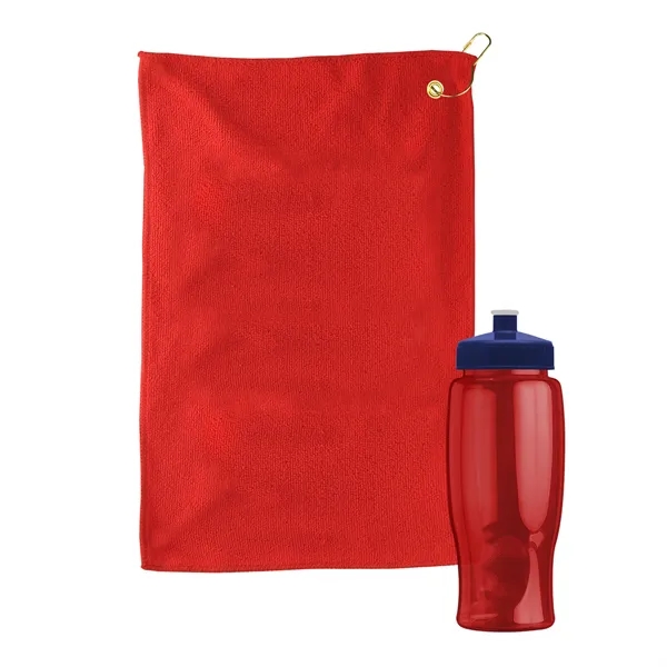 27 oz. Poly-pure transparent bottle with microfiber golf towel. Towel is... from ASI 40480 Koozie Group