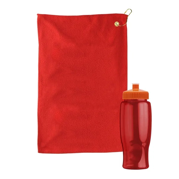 27 oz. Poly-pure transparent bottle with microfiber golf towel. Towel is... from ASI 40480 Koozie Group