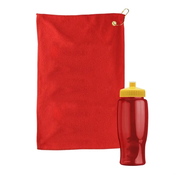 27 oz. Poly-pure transparent bottle with microfiber golf towel. Towel is... from ASI 40480 Koozie Group
