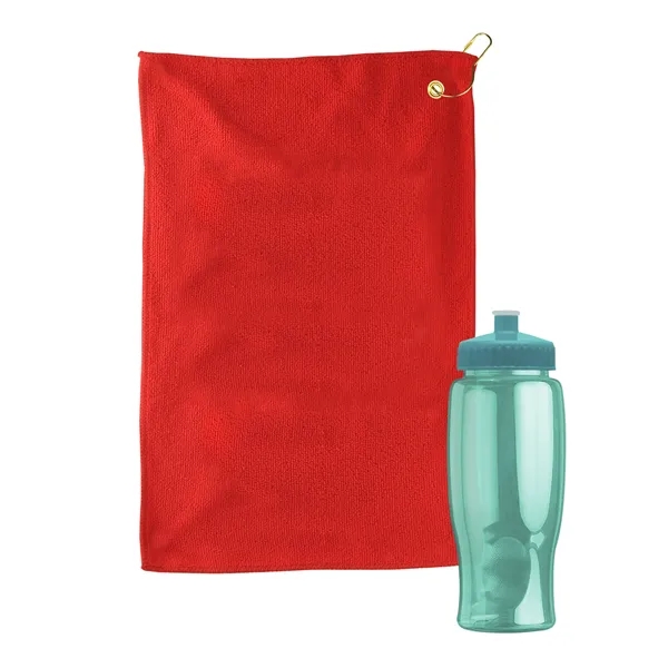 27 oz. Poly-pure transparent bottle with microfiber golf towel. Towel is... from ASI 40480 Koozie Group