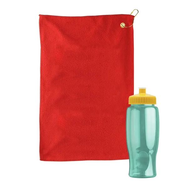 27 oz. Poly-pure transparent bottle with microfiber golf towel. Towel is... from ASI 40480 Koozie Group
