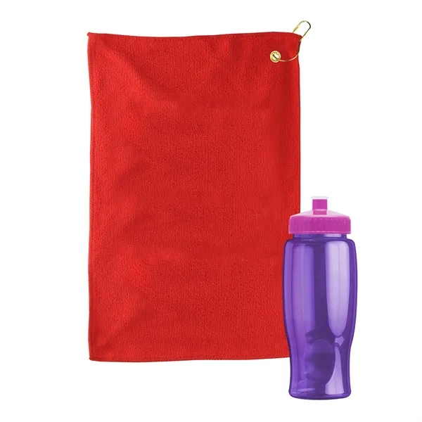 27 oz. Poly-pure transparent bottle with microfiber golf towel. Towel is... from ASI 40480 Koozie Group