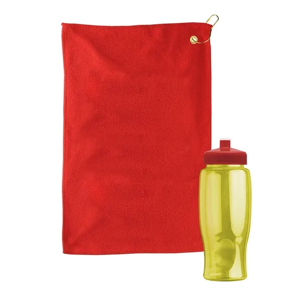 27 oz. Poly-pure transparent bottle with microfiber golf towel. Towel is... from ASI 40480 Koozie Group