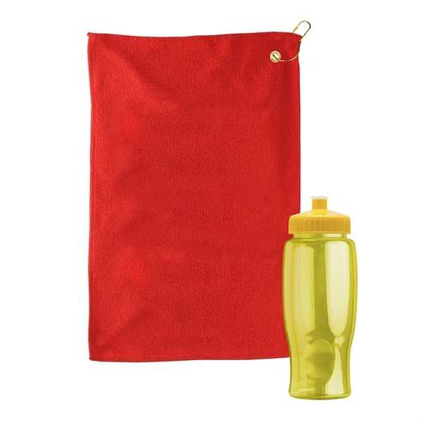 27 oz. Poly-pure transparent bottle with microfiber golf towel. Towel is... from ASI 40480 Koozie Group