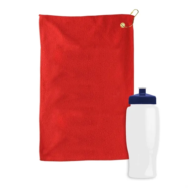 27 oz. Poly-pure transparent bottle with microfiber golf towel. Towel is... from ASI 40480 Koozie Group
