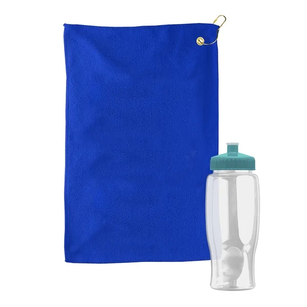 27 oz. Poly-pure transparent bottle with microfiber golf towel. Towel is... from ASI 40480 Koozie Group