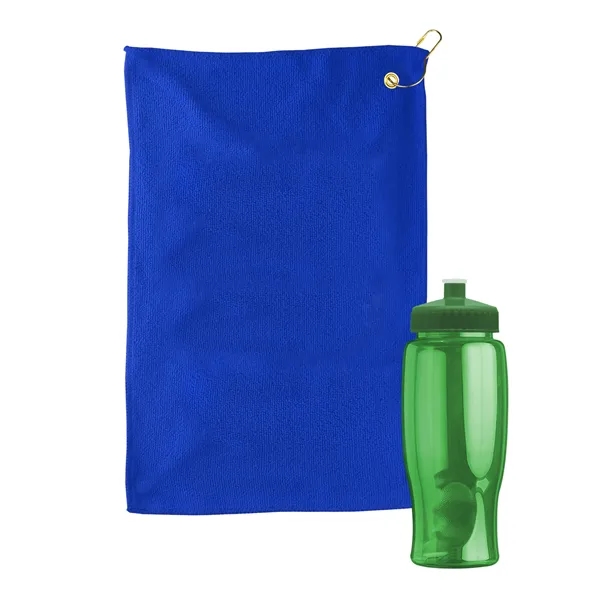 27 oz. Poly-pure transparent bottle with microfiber golf towel. Towel is... from ASI 40480 Koozie Group