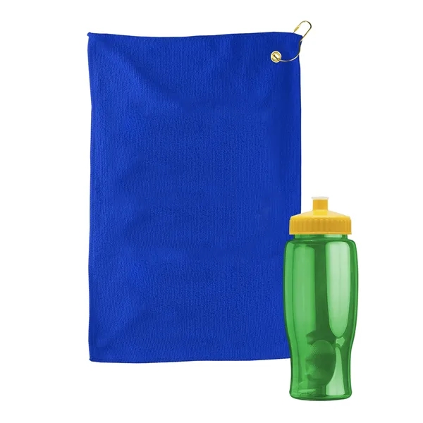 27 oz. Poly-pure transparent bottle with microfiber golf towel. Towel is... from ASI 40480 Koozie Group