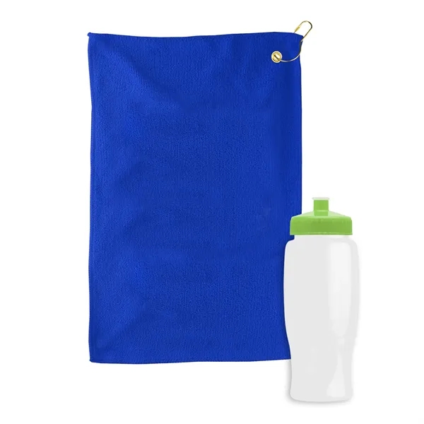 27 oz. Poly-pure transparent bottle with microfiber golf towel. Towel is... from ASI 40480 Koozie Group