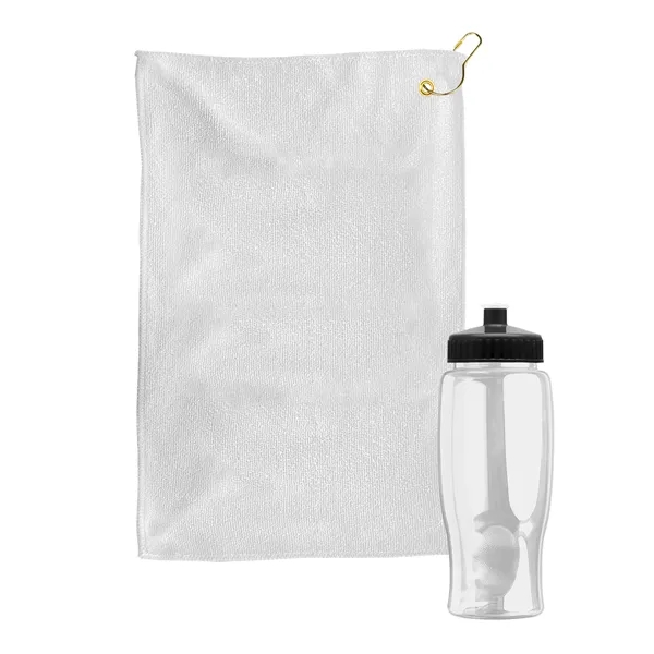 27 oz. Poly-pure transparent bottle with microfiber golf towel. Towel is... from ASI 40480 Koozie Group