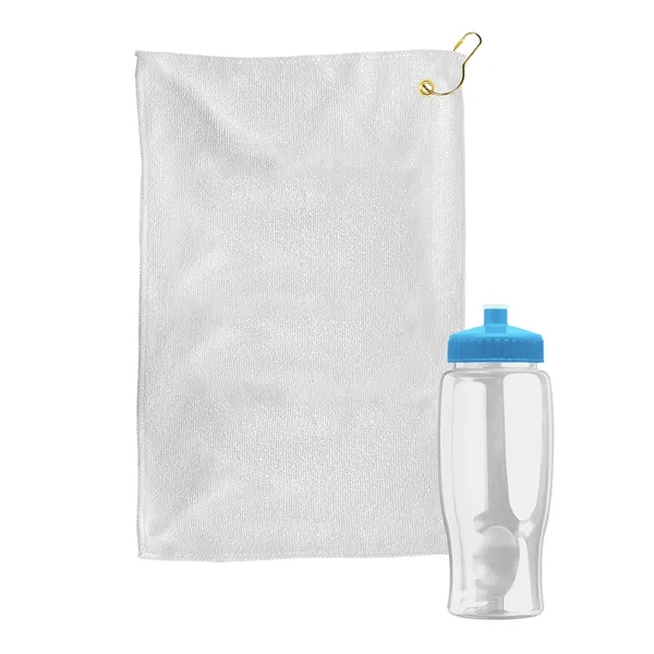 27 oz. Poly-pure transparent bottle with microfiber golf towel. Towel is... from ASI 40480 Koozie Group