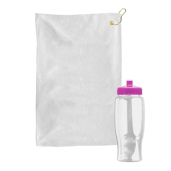 27 oz. Poly-pure transparent bottle with microfiber golf towel. Towel is... from ASI 40480 Koozie Group