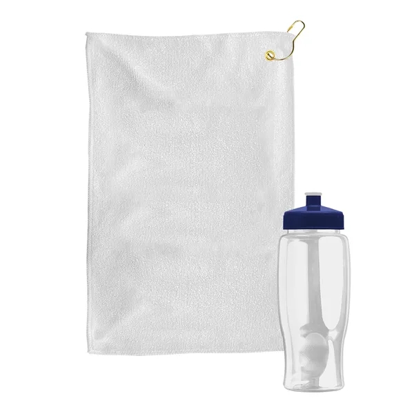 27 oz. Poly-pure transparent bottle with microfiber golf towel. Towel is... from ASI 40480 Koozie Group