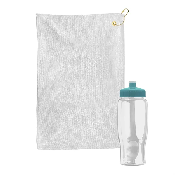 27 oz. Poly-pure transparent bottle with microfiber golf towel. Towel is... from ASI 40480 Koozie Group