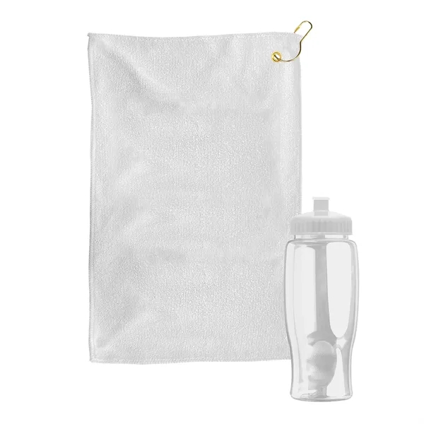27 oz. Poly-pure transparent bottle with microfiber golf towel. Towel is... from ASI 40480 Koozie Group
