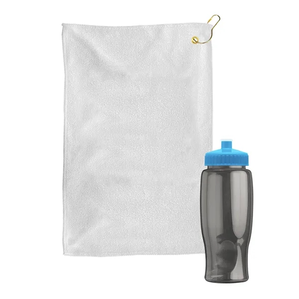 27 oz. Poly-pure transparent bottle with microfiber golf towel. Towel is... from ASI 40480 Koozie Group