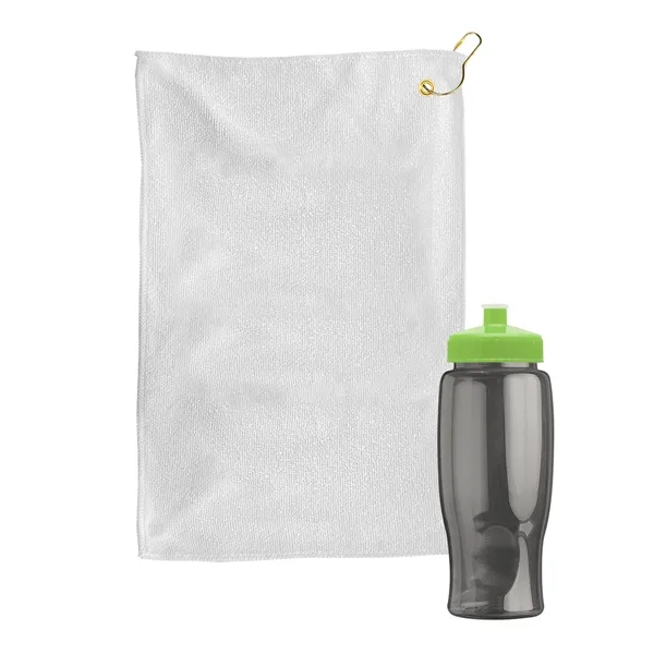 27 oz. Poly-pure transparent bottle with microfiber golf towel. Towel is... from ASI 40480 Koozie Group