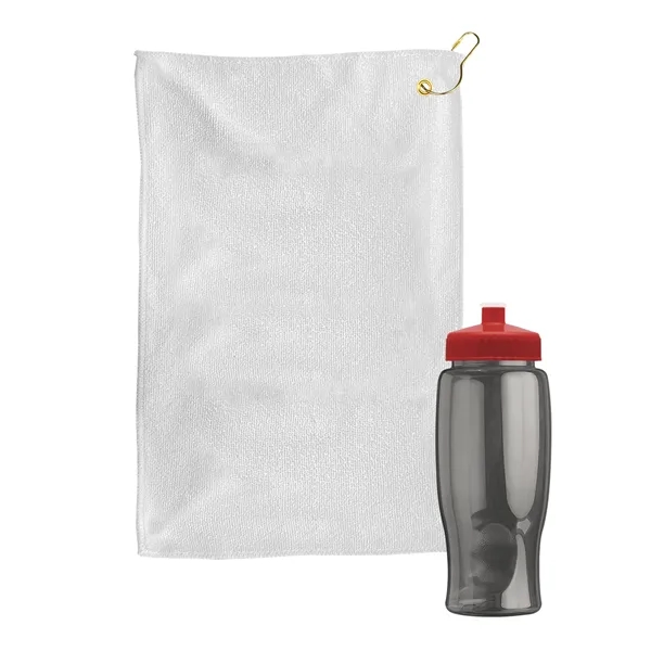 27 oz. Poly-pure transparent bottle with microfiber golf towel. Towel is... from ASI 40480 Koozie Group