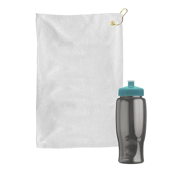 27 oz. Poly-pure transparent bottle with microfiber golf towel. Towel is... from ASI 40480 Koozie Group
