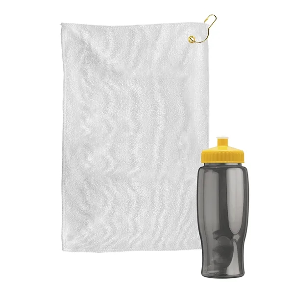 27 oz. Poly-pure transparent bottle with microfiber golf towel. Towel is... from ASI 40480 Koozie Group